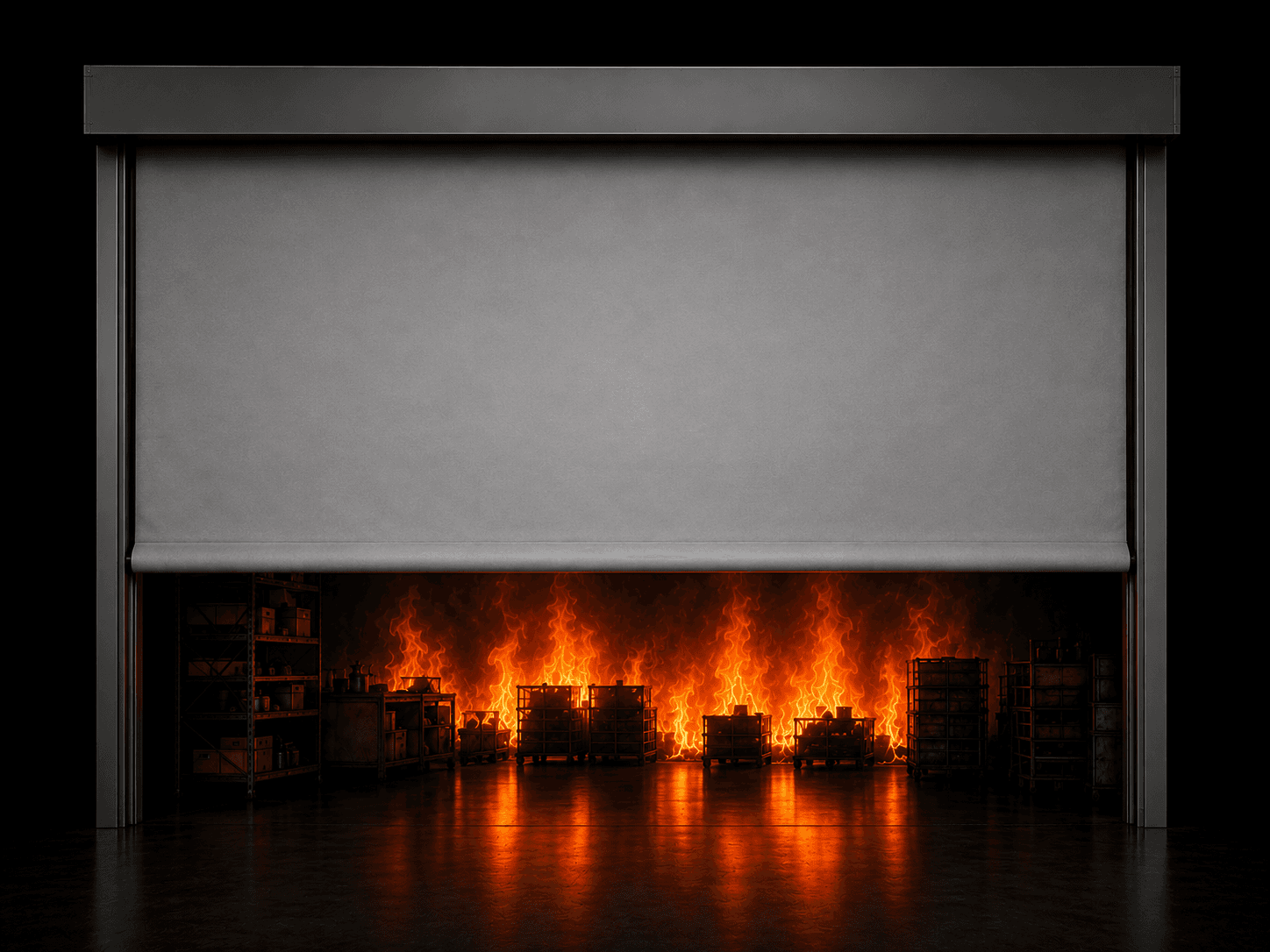 BÖLDT automatic fire curtain deployed across an opening